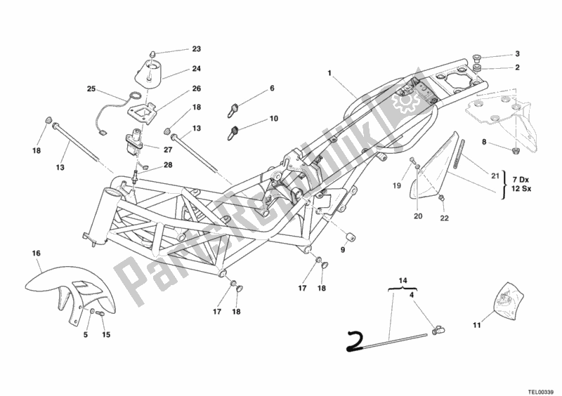 All parts for the Frame of the Ducati Monster S2R 1000 USA 2006